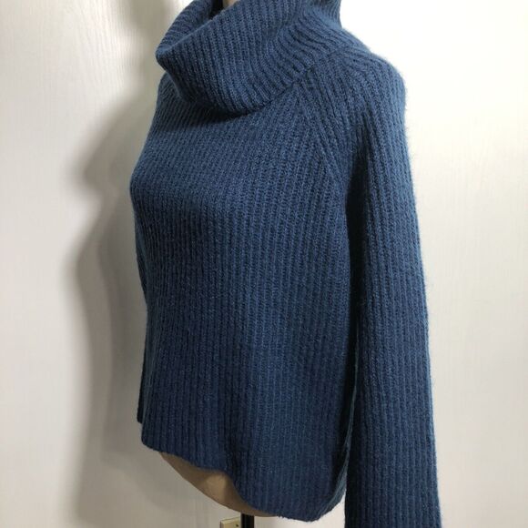 J. Crew Point Sur Sweater Womens Small Blue Mohair Wool Ribbed Chunky Turtleneck - Picture 3 of 16